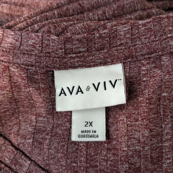 AVA & VIV Burgundy Long Sleeve Rib Knit V-Neck Stretch Pullover Top; Size 2X - Picture 3 of 4